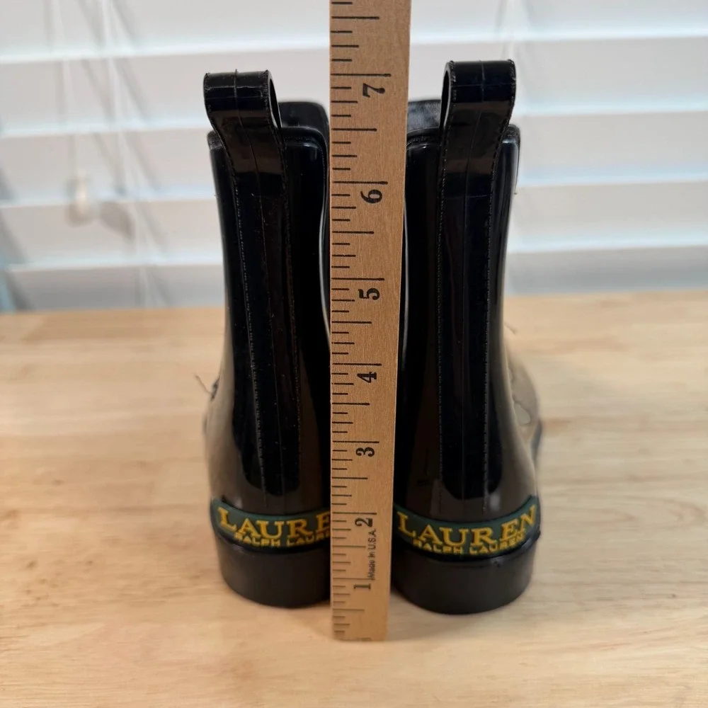 Lauren Ralph Lauren Tally Short Rain Boots Women's Black Pull-On Round Toe - 6
